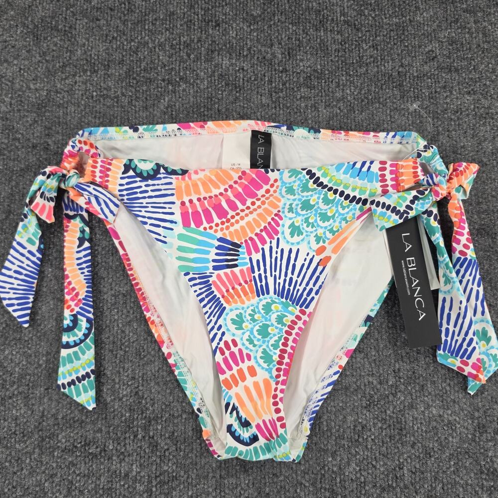 La Blanca Women's Bikini Bottom Size 14 Multicolor Abstract Print Side Tie Swim